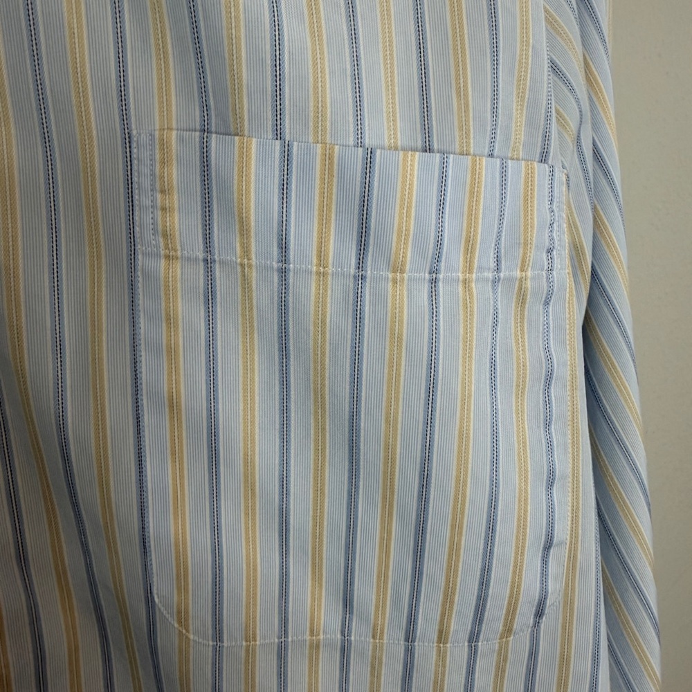 Ermenegildo Zegna Light Blue Yellow Stripe Dress Shirt 16.5 Cotton Portofino - Picture 3 of 11